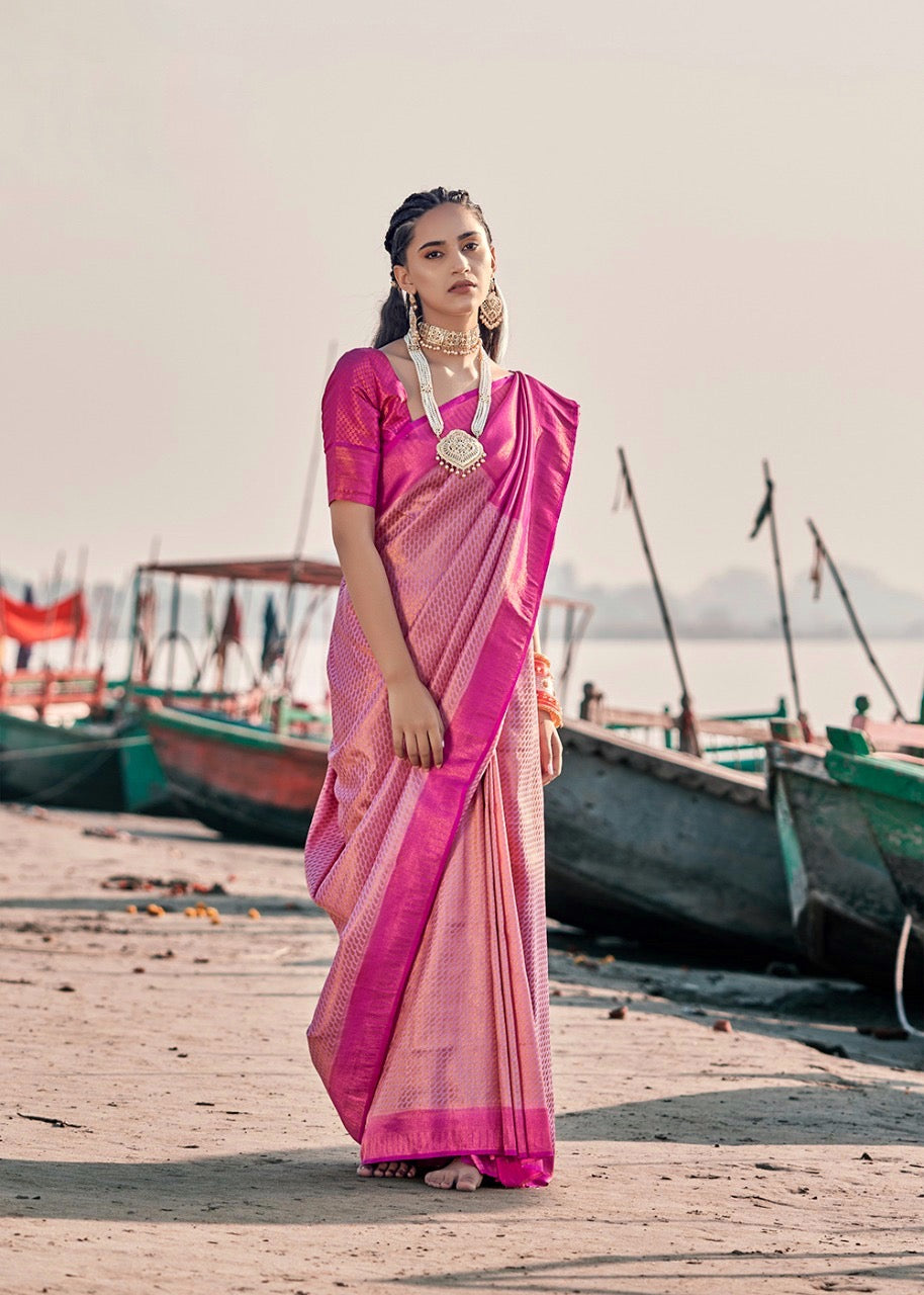 Pink Soft Silk Readymade Saree – StylebyPanaaash