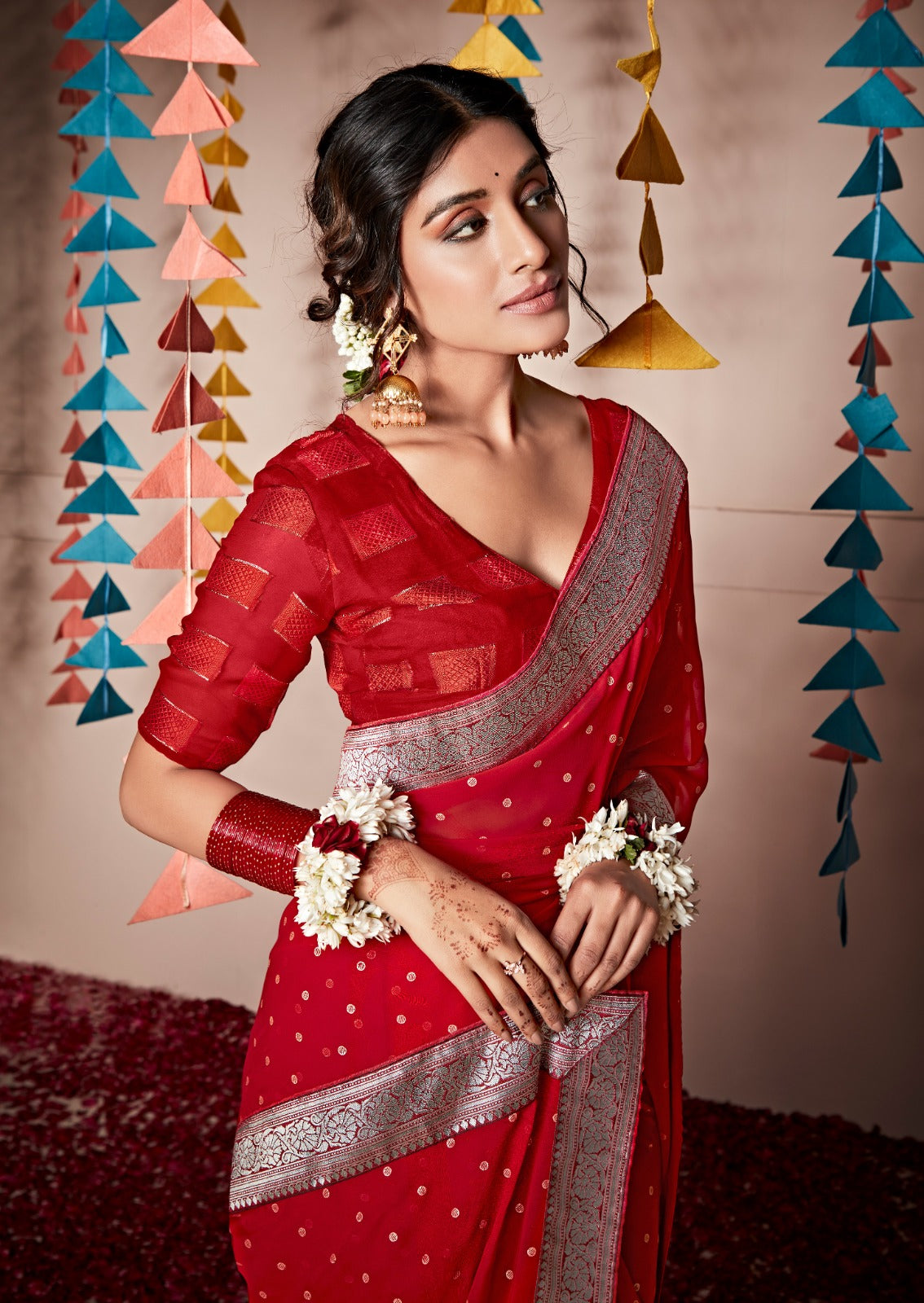 Red Party Wear Saree – StylebyPanaaash