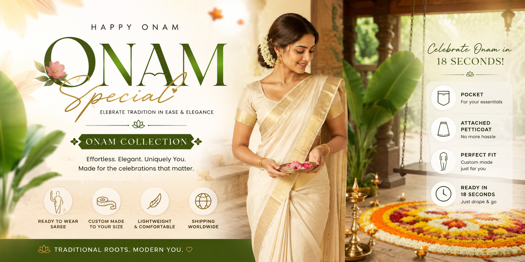 onam ready to wear saree
