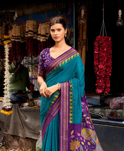 Blue Cotton Ready To Wear/Easy Saree by Stylebypanaash  by Stylebypanaash 