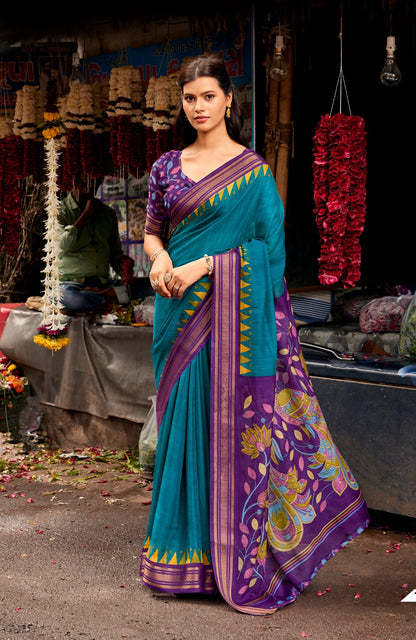 Blue Cotton Ready To Wear/Easy Saree by Stylebypanaash 