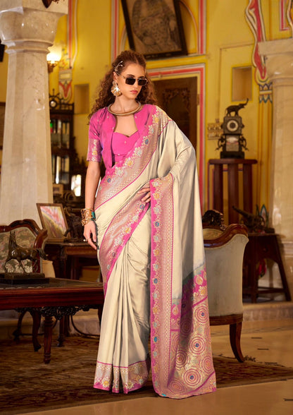 Ivory Readymade/Easy Kanjivaram Saree