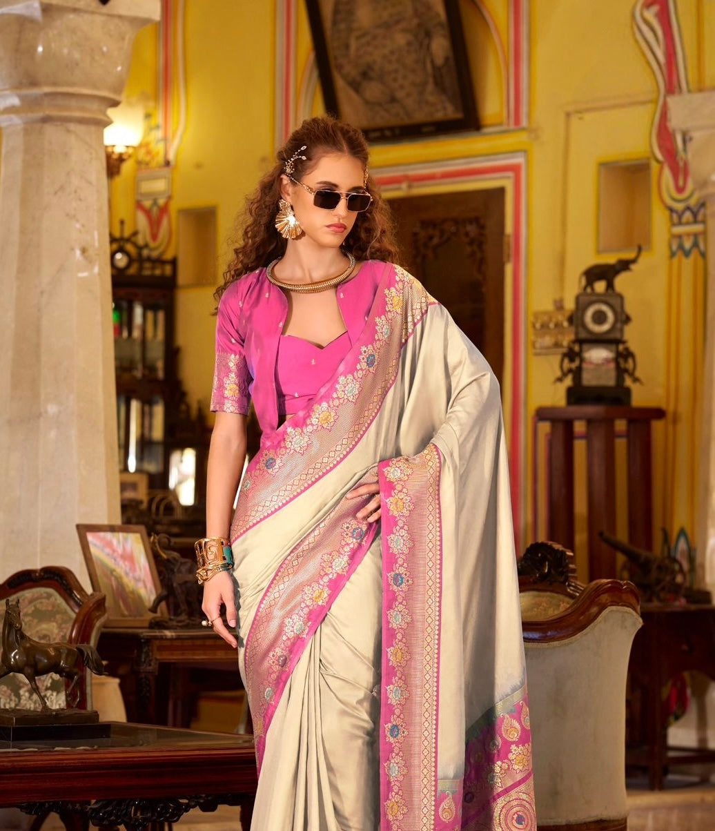 Ivory Readymade/Easy Kanjivaram Saree