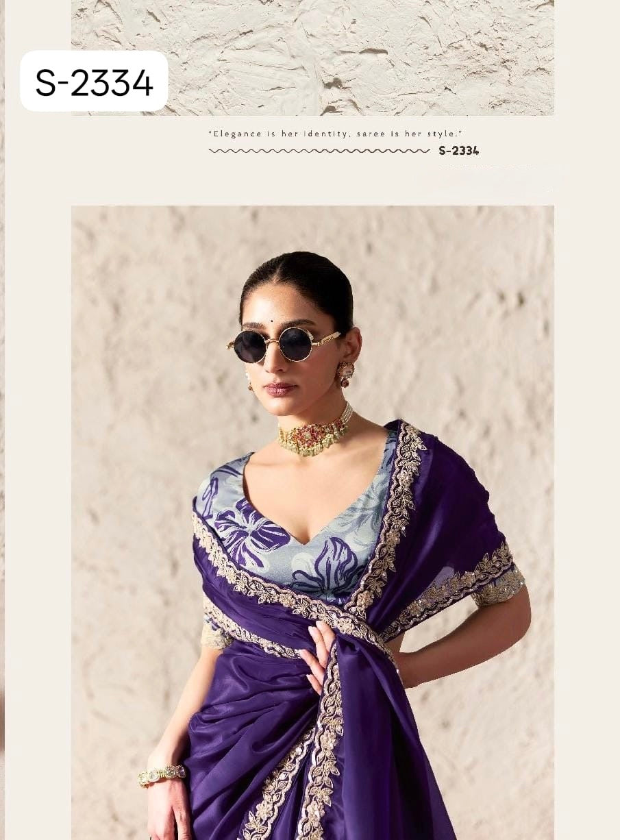 Purple Fancy Tissue Silk Ready to wear/Easy Saree - Panaash Saree