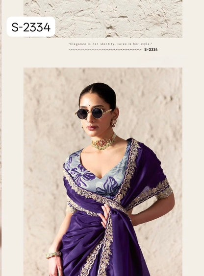Purple Fancy Tissue Silk Ready to wear/Easy Saree - Panaash Saree