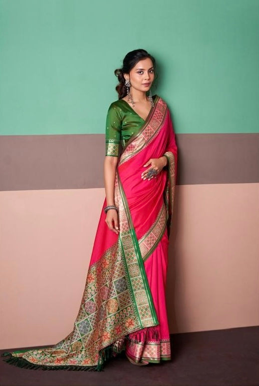 Hot Pink Soft Silk Ready To Wear/Easy Saree - Panaash Saree