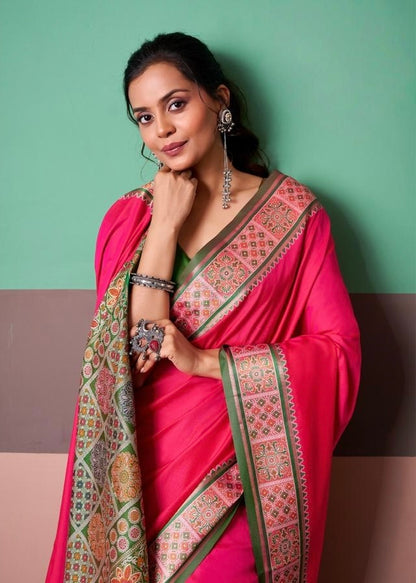 Hot Pink Soft Silk Ready To Wear/Easy Saree - Panaash Saree