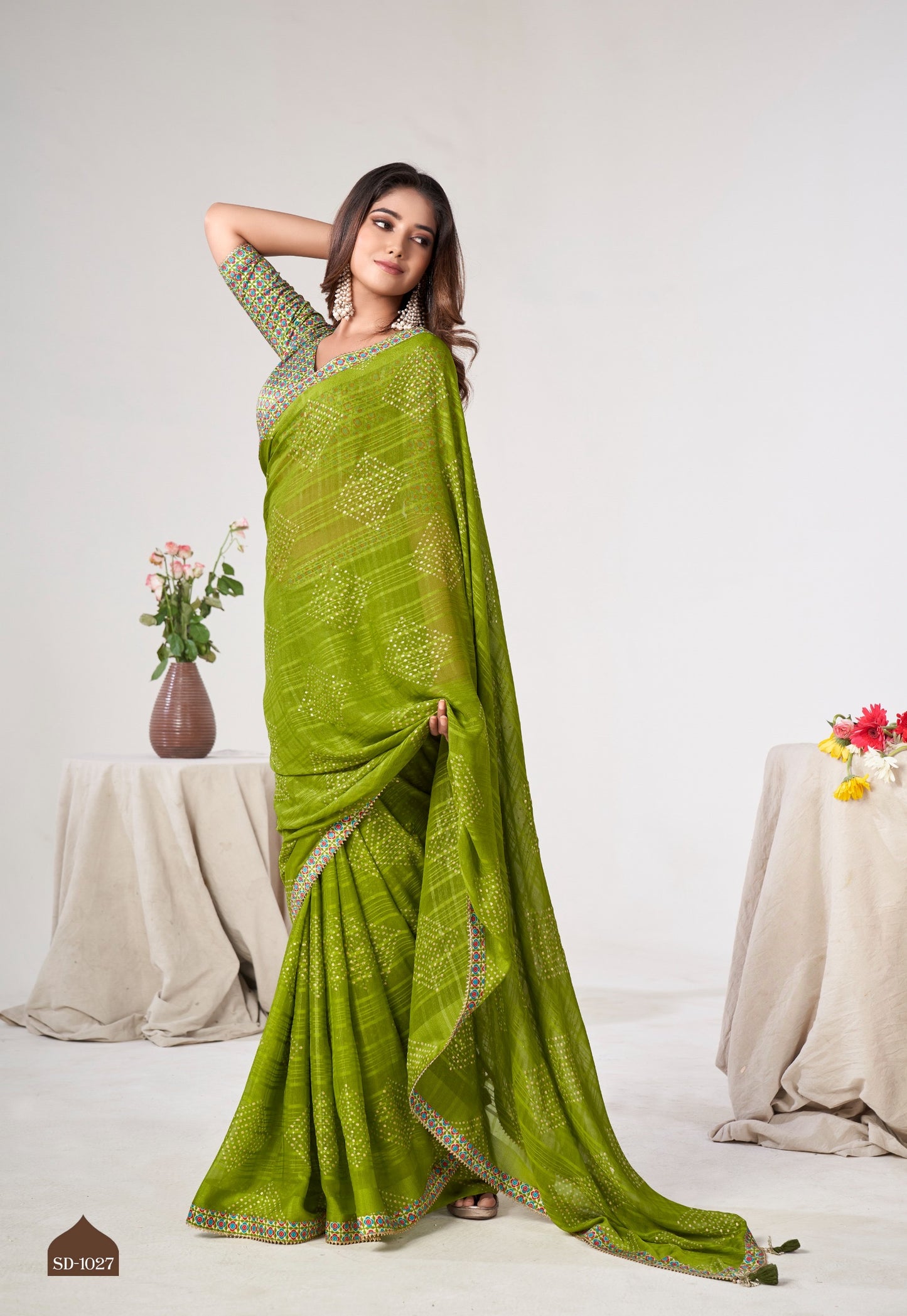 Green Color Georgette Readymade/Easy Saree