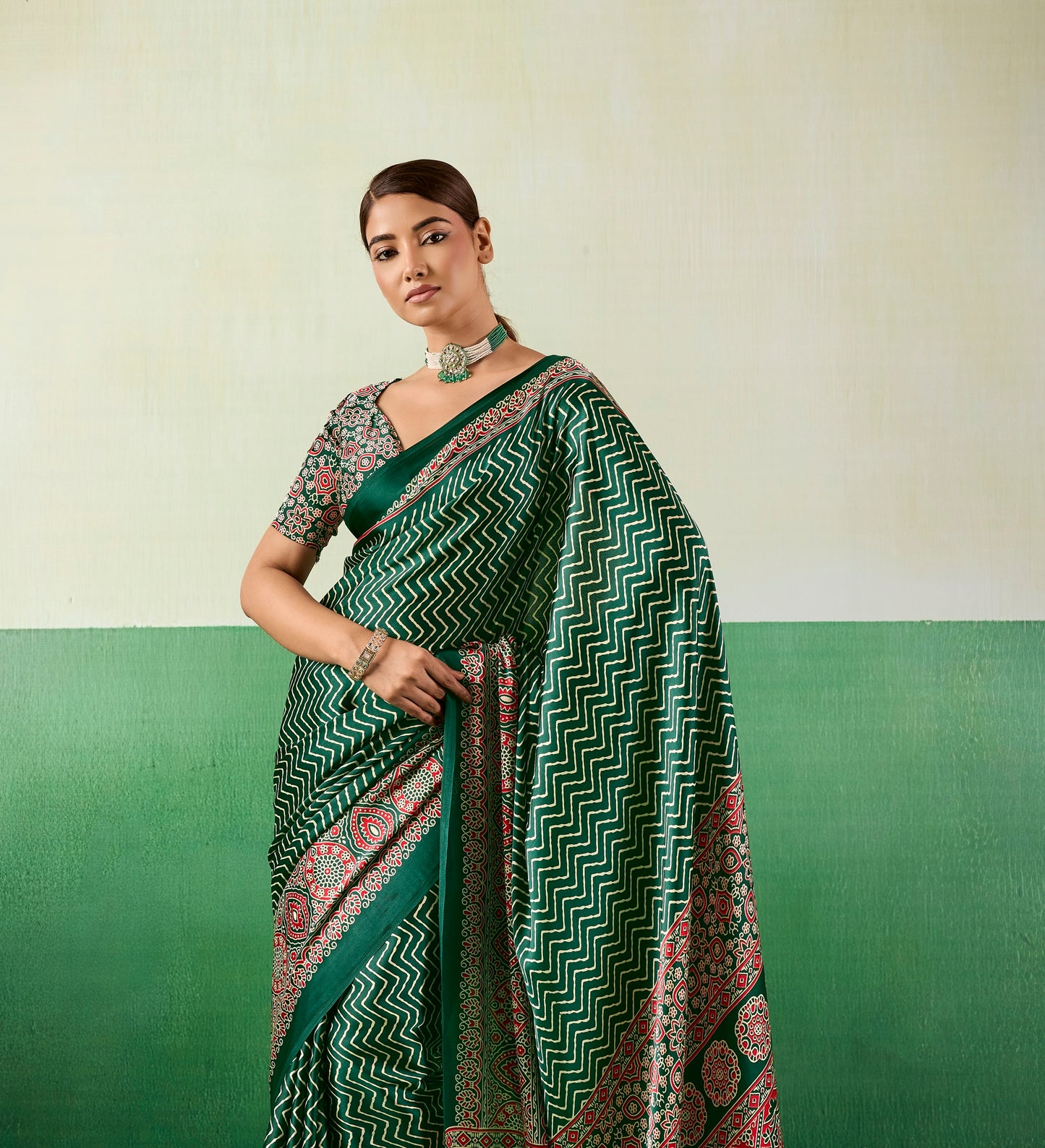 Green Modal Satin Office Wear Ready To Wear/Easy Saree - Panaash Saree