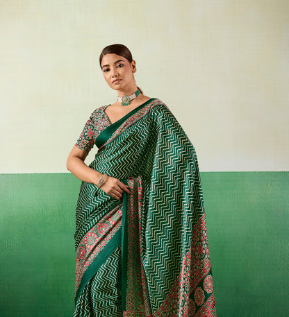 Green Modal Satin Office Wear Ready To Wear/Easy Saree - Panaash Saree