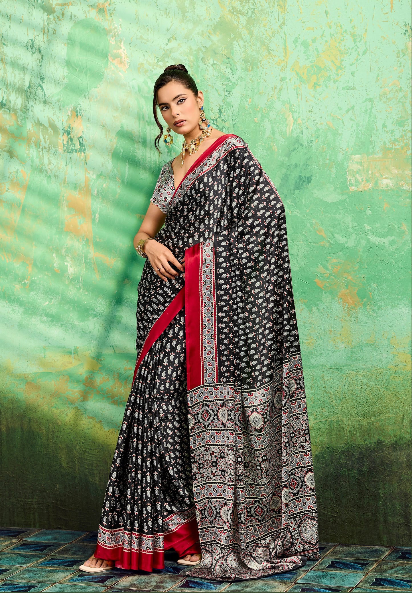 Black Modal Satin Office Wear Ready To Wear/Easy Saree - Panaash Saree