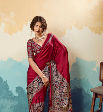 Red Crepe Silk Ready To Wear/Easy Saree - Panaash Saree