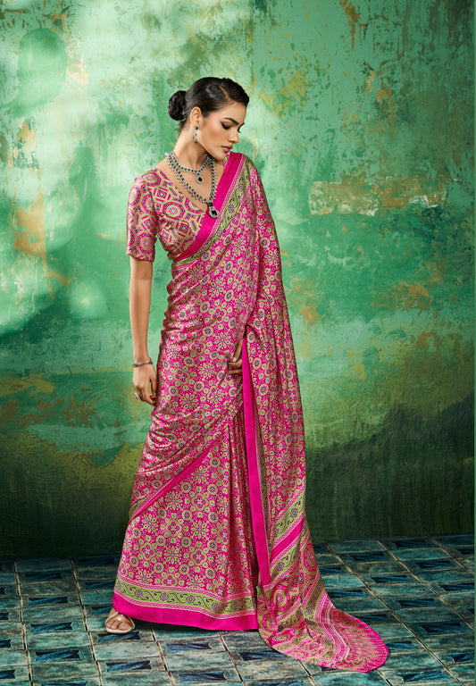 Pink Modal Satin Office Wear Ready To Wear/Easy Saree - Panaash Saree