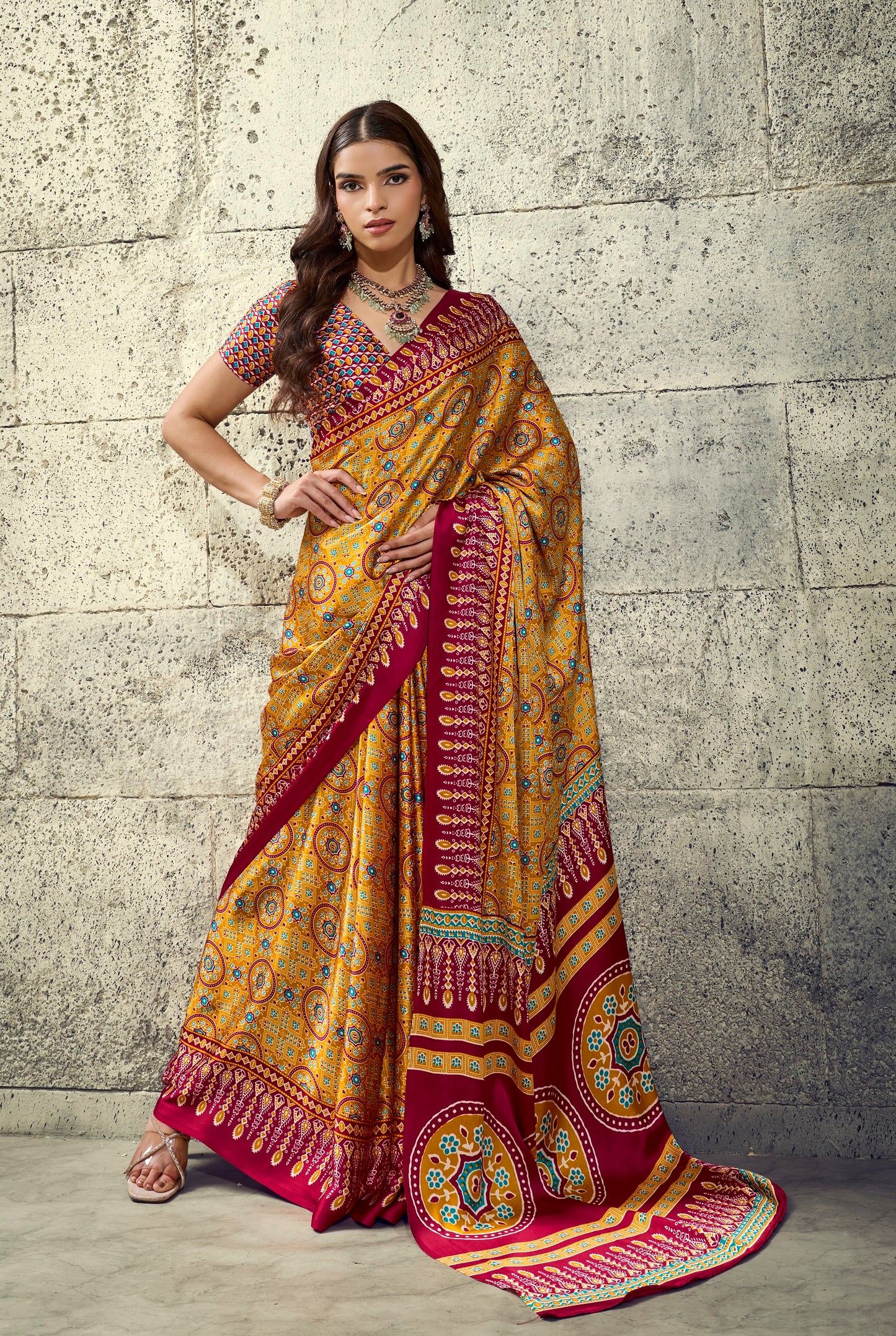 Yellow Modal Silk Office Wear Ready To Wear/Easy Saree