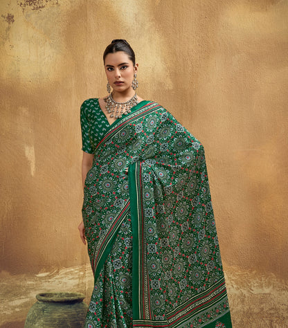 Green Modal Satin Ready To Wear/Easy Saree - Panaash Saree