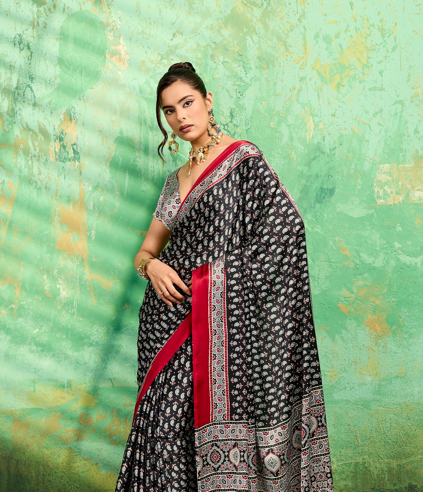 Black Modal Satin Office Wear Ready To Wear/Easy Saree - Panaash Saree