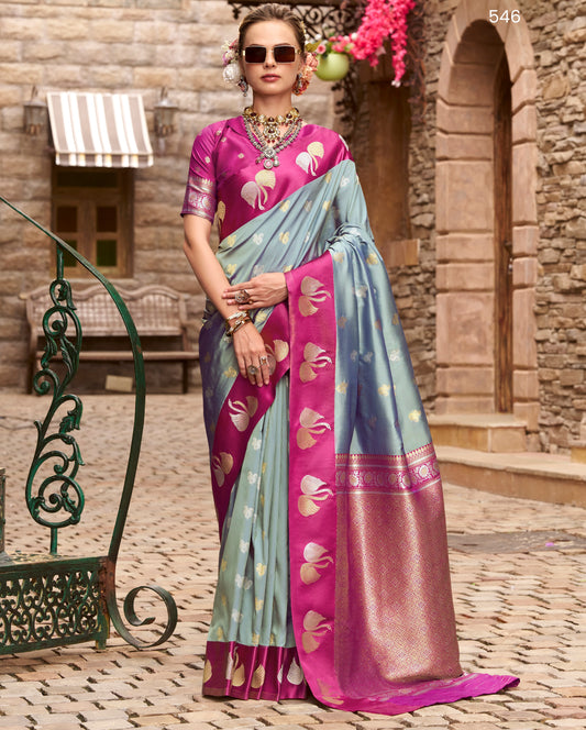 Grey Satin Silk Readymade/Easy Saree