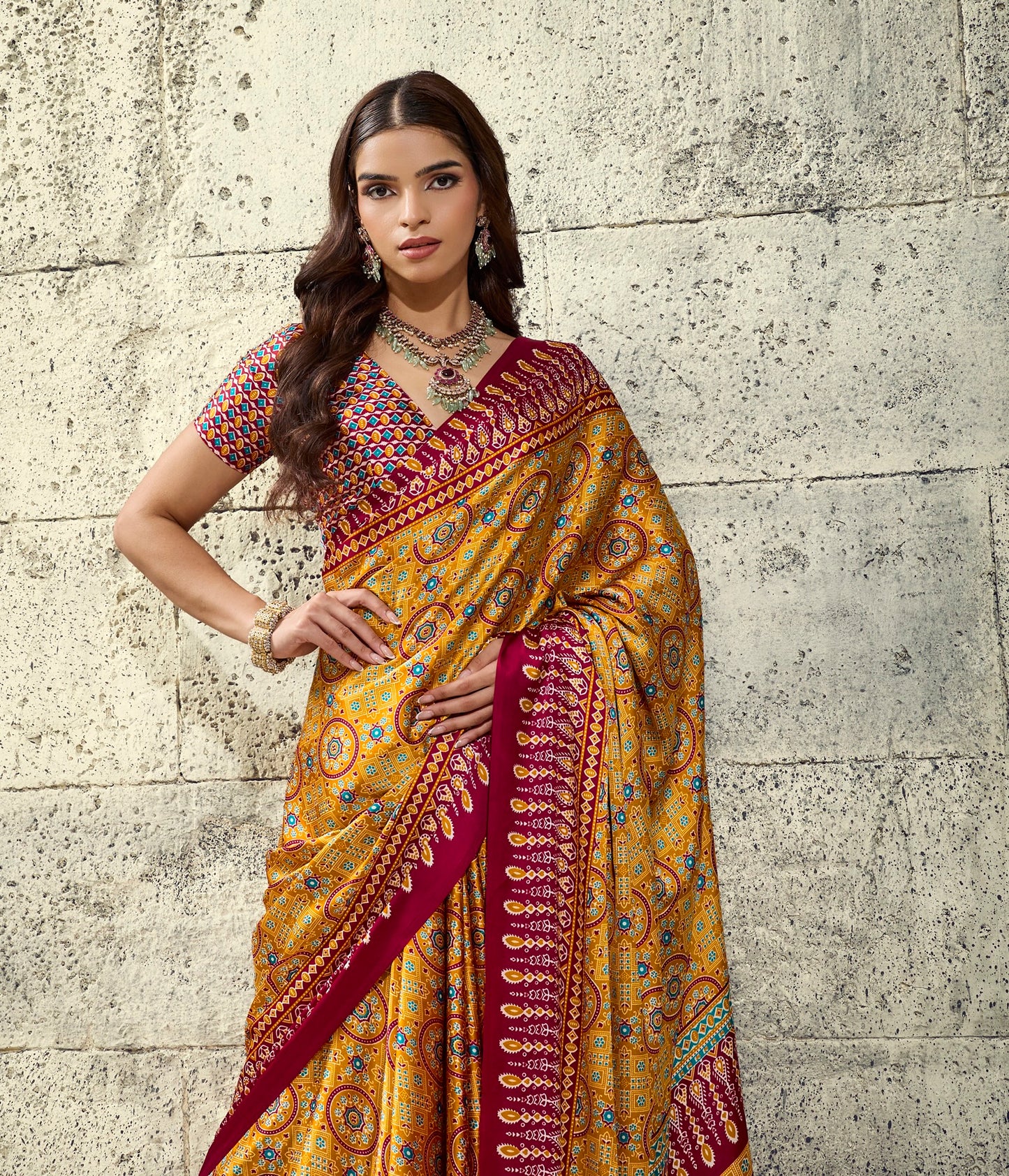 Yellow Modal Silk Office Wear Ready To Wear/Easy Saree