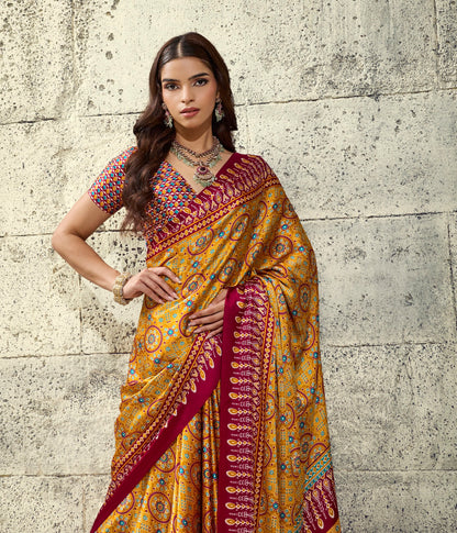 Yellow Modal Silk Office Wear Ready To Wear/Easy Saree