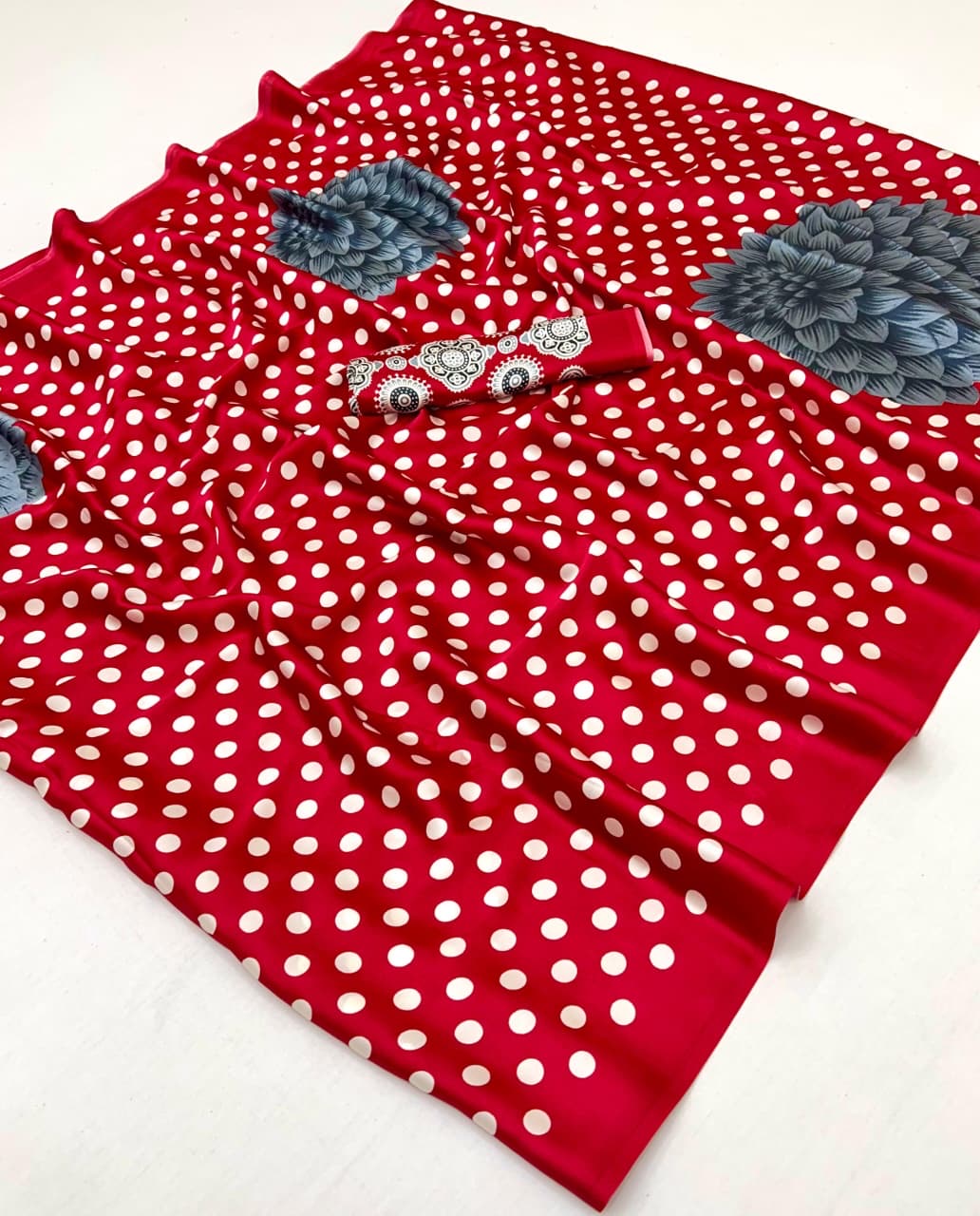 Red Crepe Silk Readymade/Easy Saree