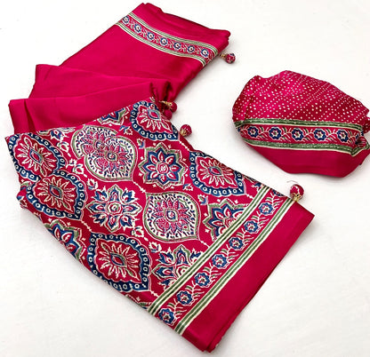 Bright red Crepe Silk Office wear Readymade/Easy Saree