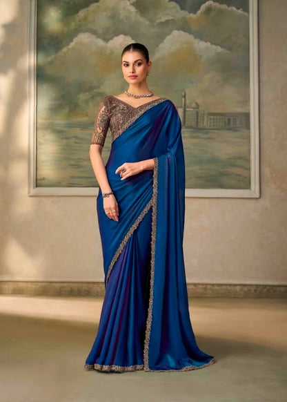 Royal Blue Cocktail Ready To Wear/Easy Saree by Stylebypanaash 