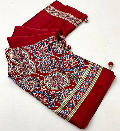 Red Crepe Silk Office wear Readymade/Easy Saree