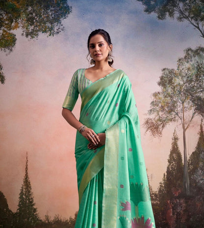 Green Linen Normal Drape Saree - Panaash Saree