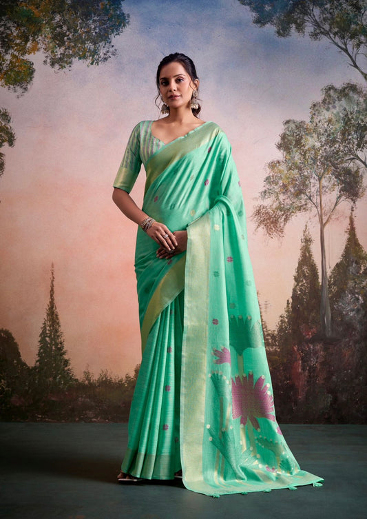 Green Linen Normal Drape Saree - Panaash Saree
