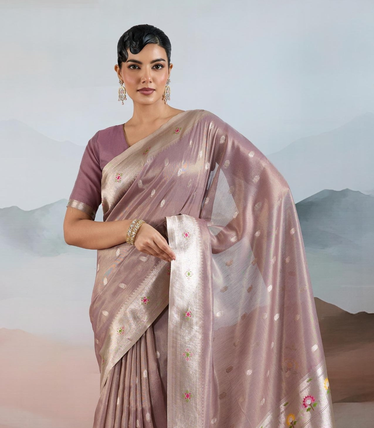 Mauve Pink Paithani Tissue Readymade/Easy Saree