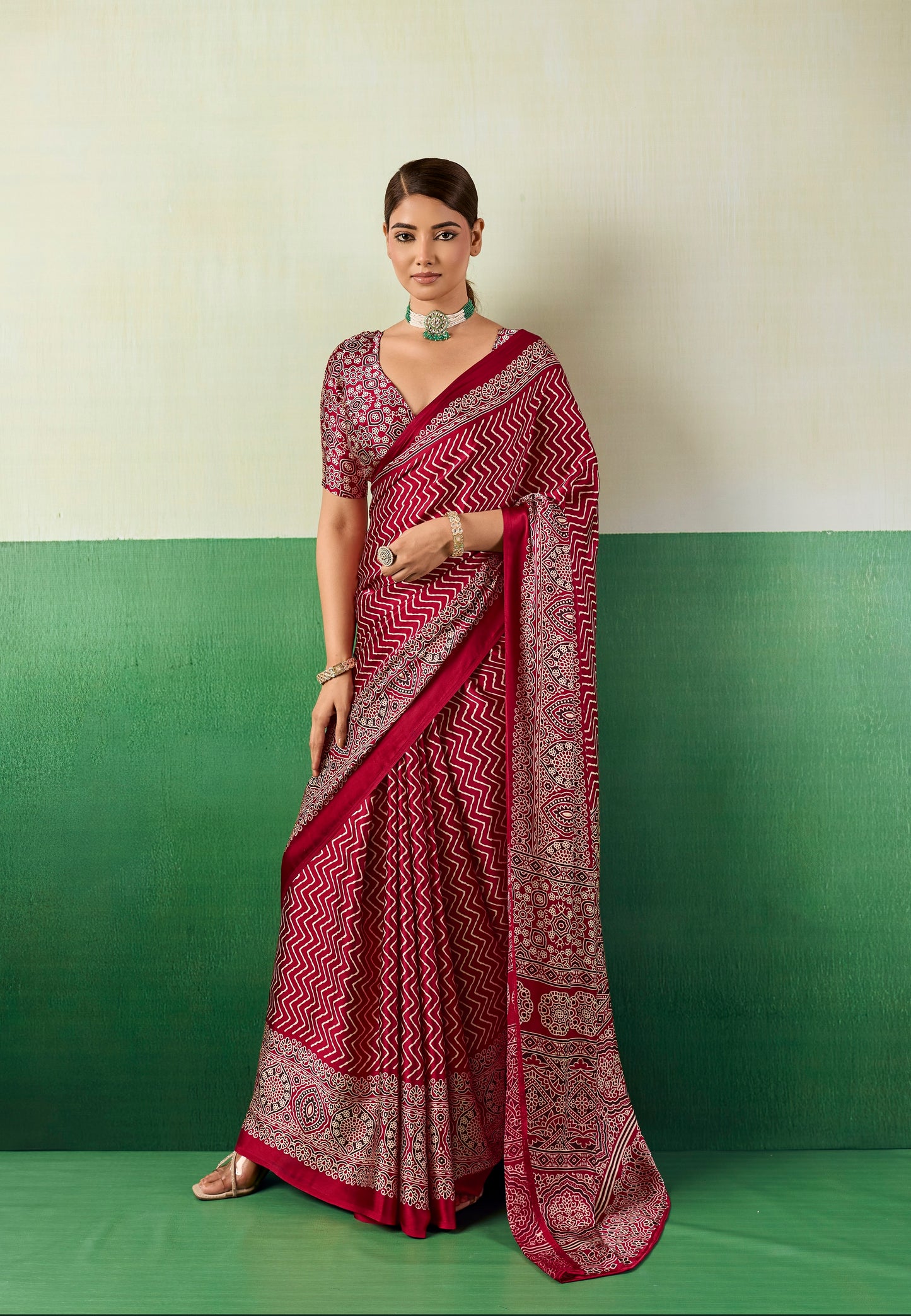 Red Modal Satin Office Wear Ready To Wear/Easy Saree - Panaash Saree