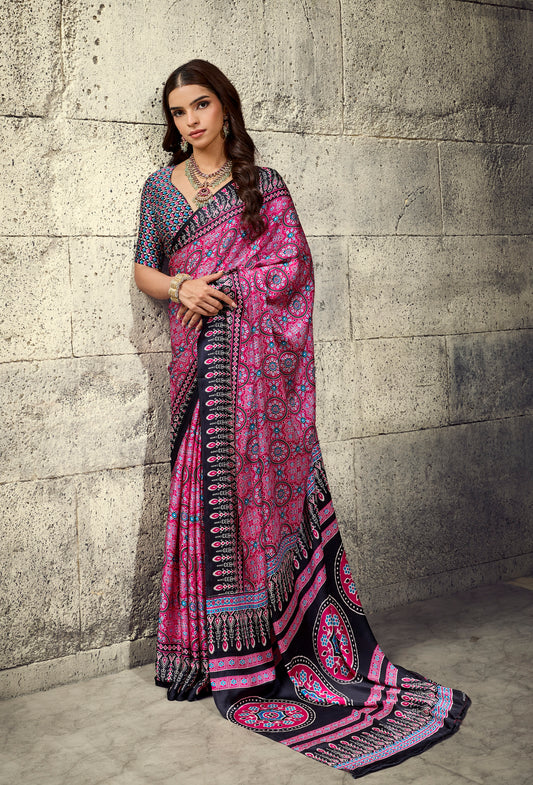 Pink Modal Silk Office Wear Ready To Wear/Easy Saree
