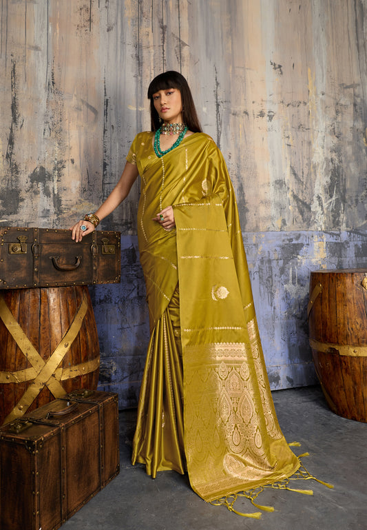 Mustard Satin Silk Ready To Wear/Easy Saree