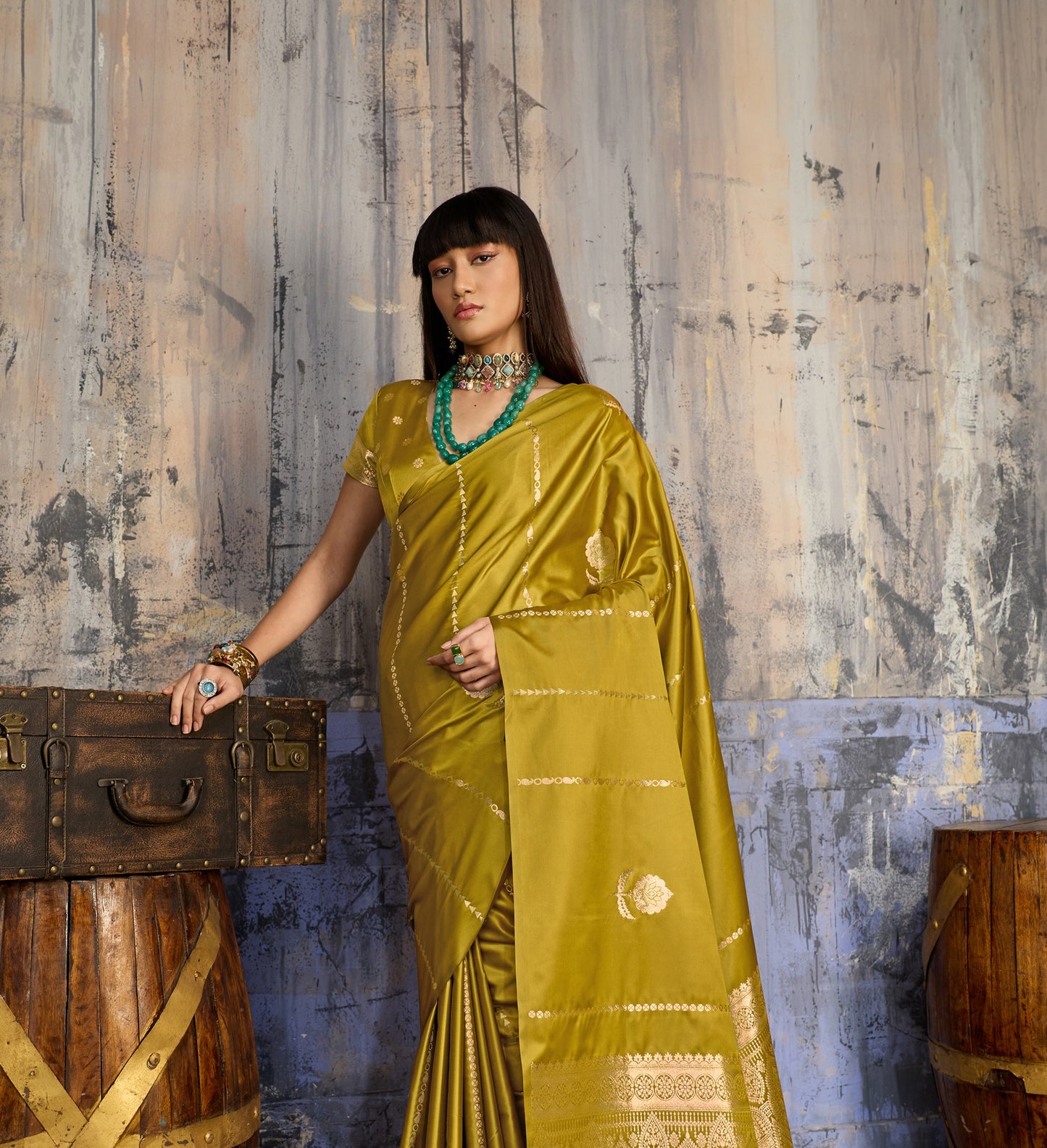 Mustard Satin Silk Ready To Wear/Easy Saree