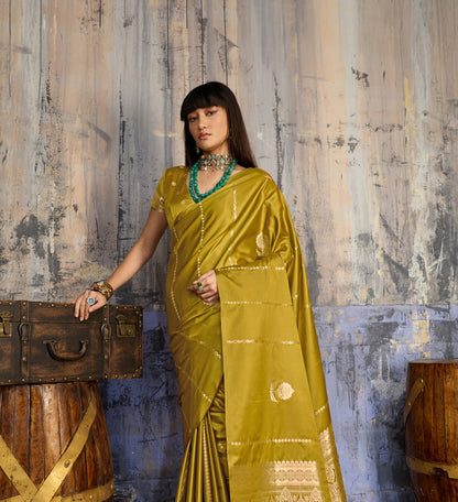 Mustard Satin Silk Ready To Wear/Easy Saree