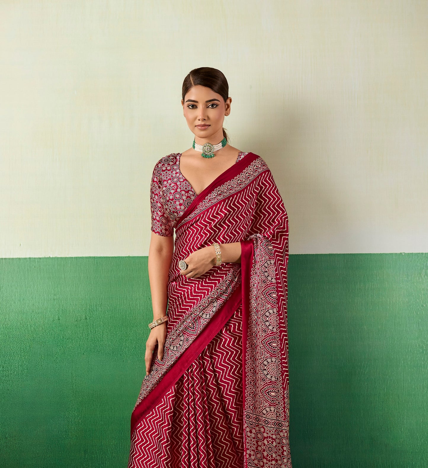 Red Modal Satin Office Wear Ready To Wear/Easy Saree - Panaash Saree