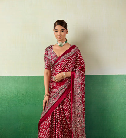 Red Modal Satin Office Wear Ready To Wear/Easy Saree - Panaash Saree