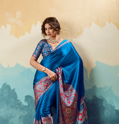 Blue Crepe Silk Ready To Wear/Easy Saree - Panaash Saree