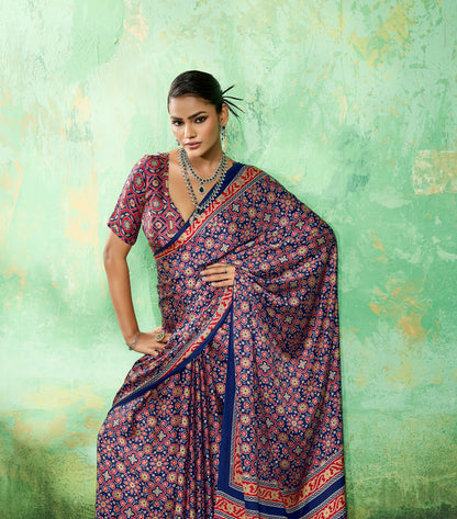 Blue Modal Satin Office Wear Ready To Wear/Easy Saree - Panaash Saree
