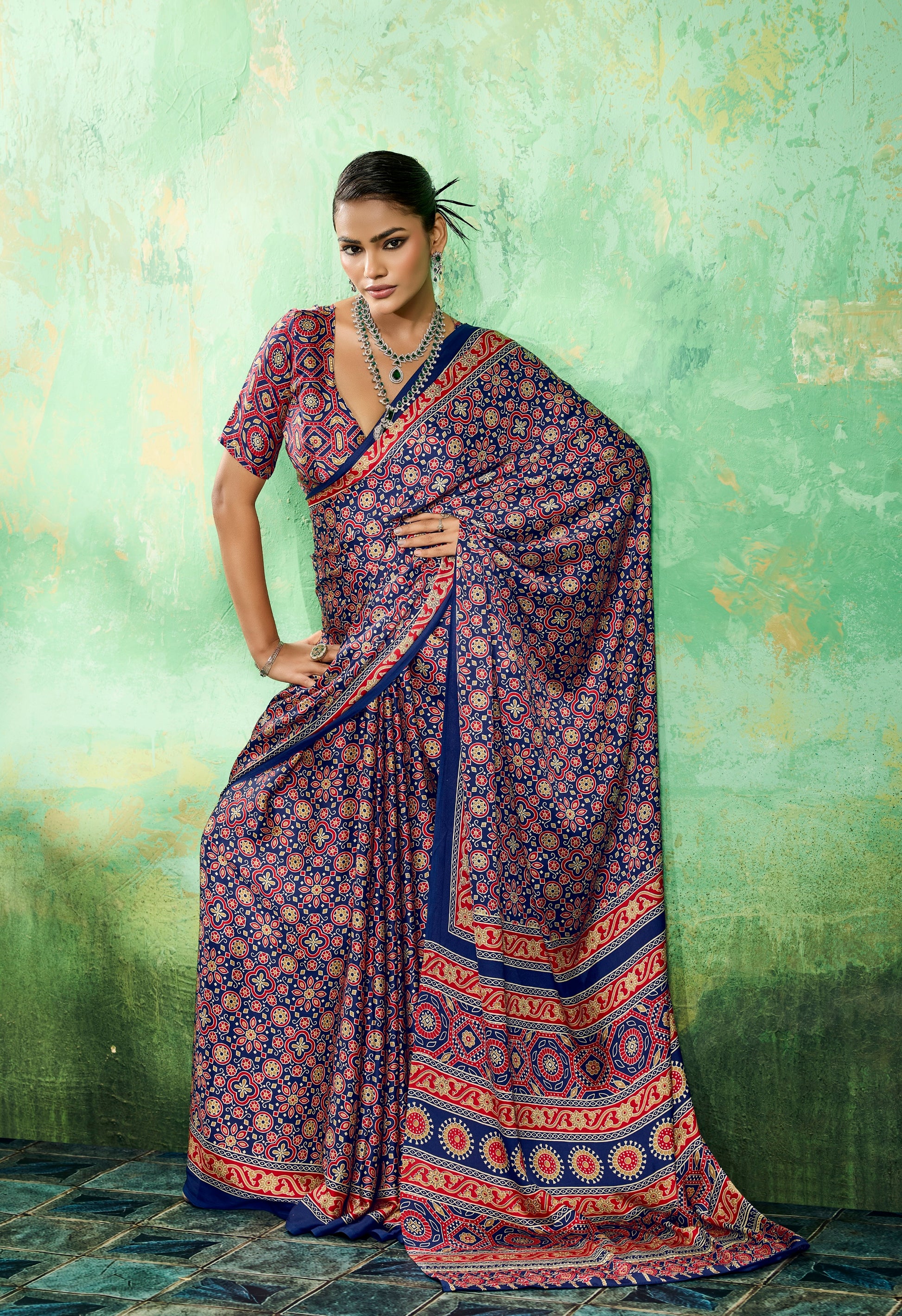 Blue Modal Satin Office Wear Ready To Wear/Easy Saree - Panaash Saree