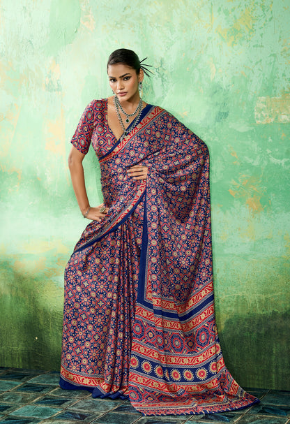 Blue Modal Satin Office Wear Ready To Wear/Easy Saree - Panaash Saree
