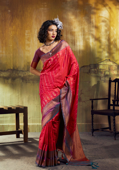 Ruby Pink Kanjivaram Silk Ready To Wear/Easy Saree