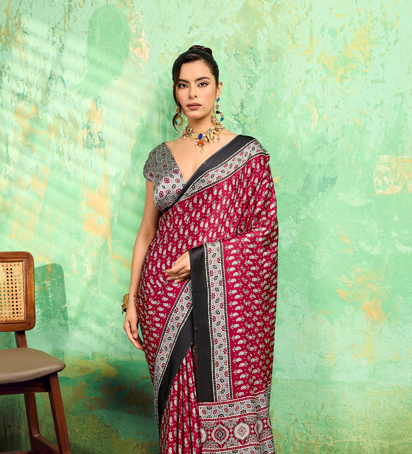 Red Modal Satin Office Wear Ready To Wear/Easy Saree - Panaash Saree