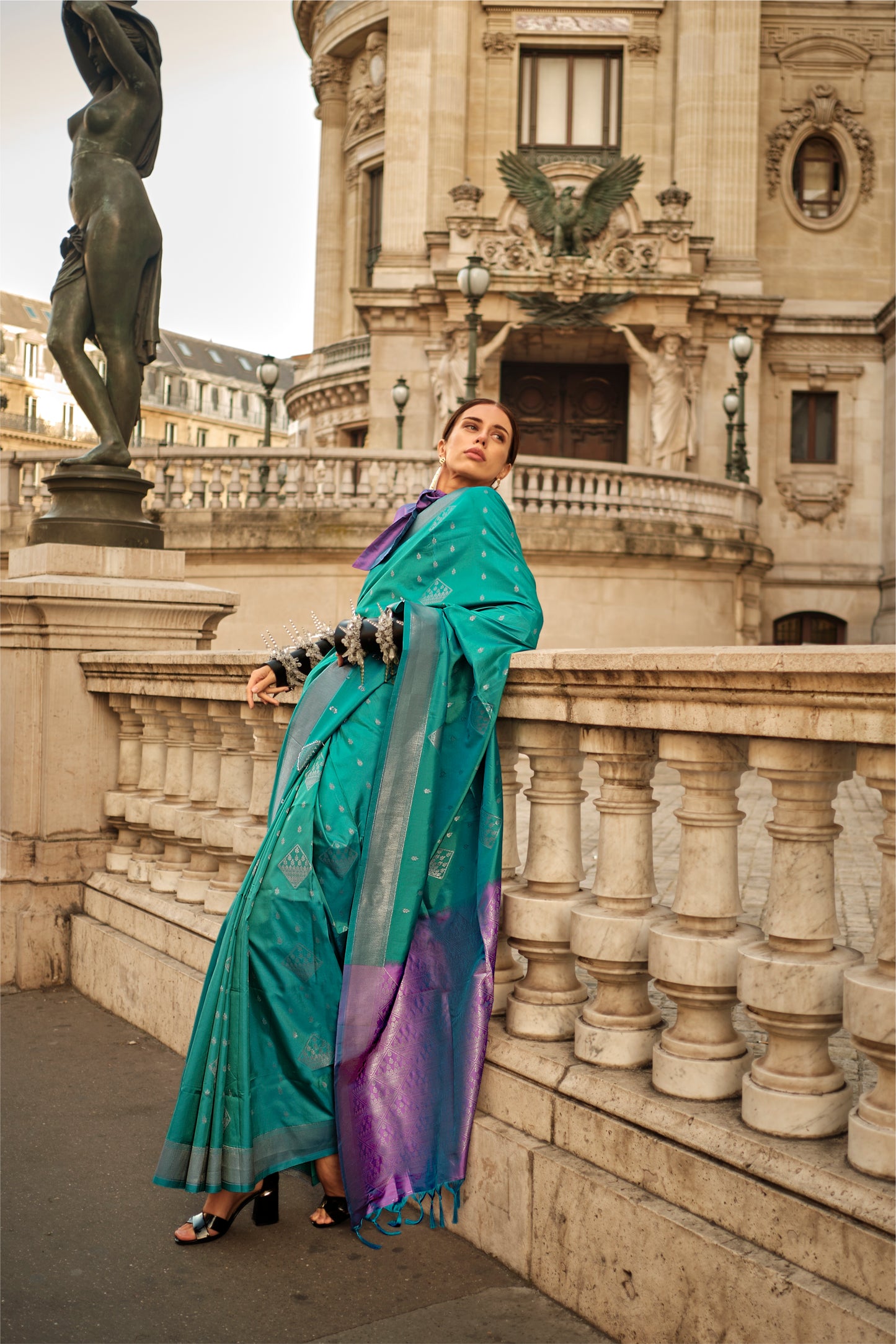 Green & Purple Silk Saree