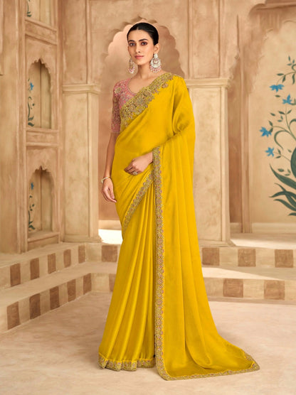 Yellow Cocktail Party Wear Readymade Saree