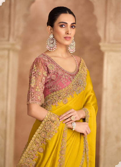 Yellow Cocktail Party Wear Readymade Saree