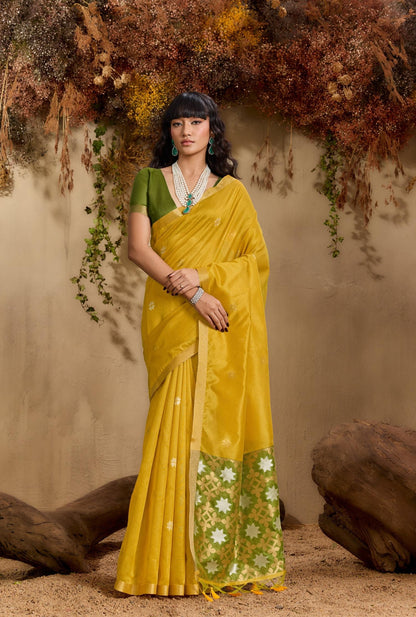 Yellow Color Raw Silk Readymade/Easy Saree