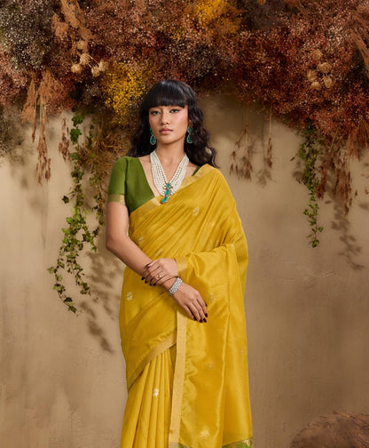 Yellow Color Raw Silk Readymade/Easy Saree