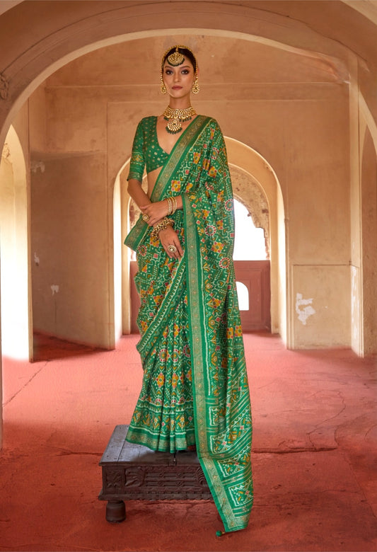 Green Patola Silk Readymade/Easy Saree