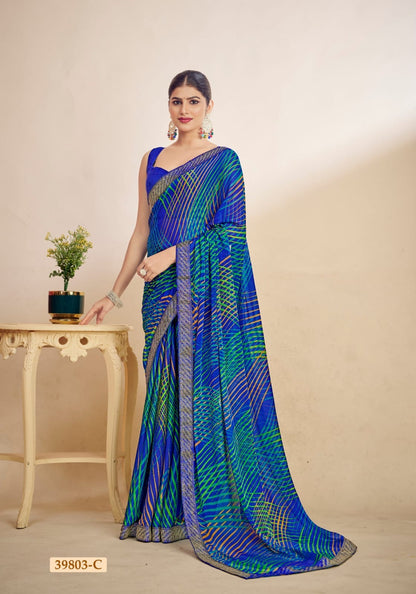 Blue Chiffon Casual Readymade/Easy Saree